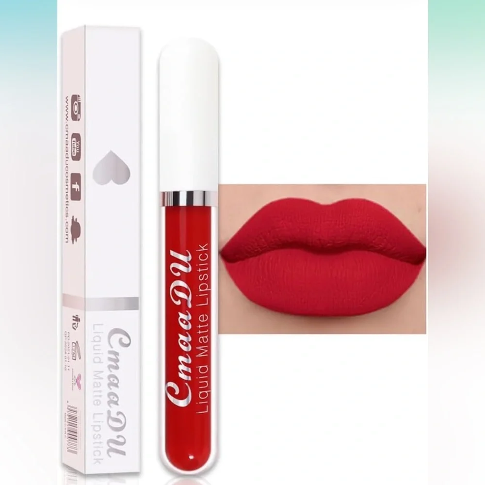 CmaaDu (14) Bright Sexy Red Liquid Matte Lipstick. 24 Hour Lips. #14